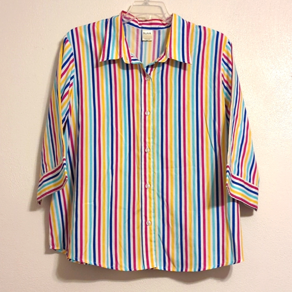 Blair Women's Rainbow Striped Button Up 2X